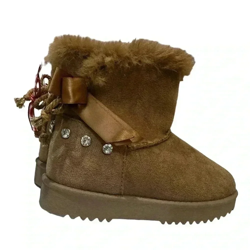 Forever Link Girls Faux Suede Soft Winter Warm Ankle Boots with Fur Lining